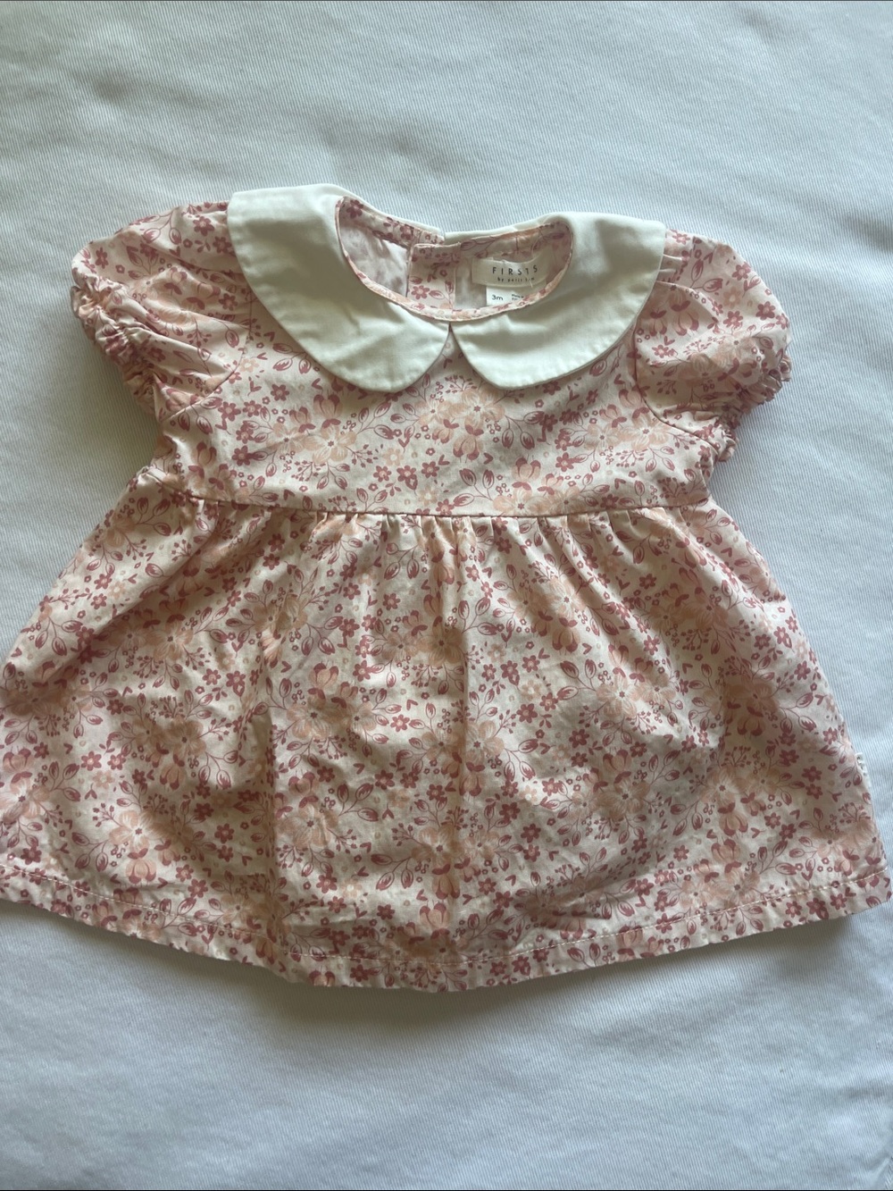 NWOT Size 3 Months FIRSTS By Petit Lem Baby Floral Peter Pan Collar Dress